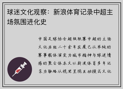 球迷文化观察：新浪体育记录中超主场氛围进化史